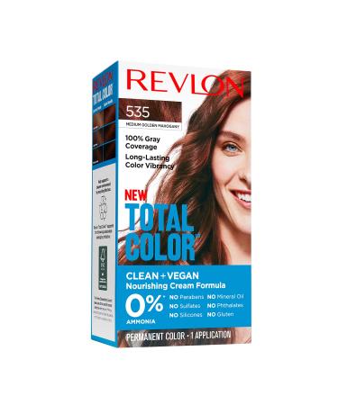 Revlon Total Color Permanent Hair Color Clean and Vegan 100% Gray Coverage Hair Dye 535 Medium Golden Mahogany 3.5 oz