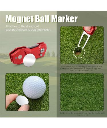Mile High Life Golf Divot Repair Tool with Magnetic Ball Marker | Foldable All Metal Design with Pop-up Button | Men's Golf Accessories - G-Red - Buy Online on GoSupps.com
