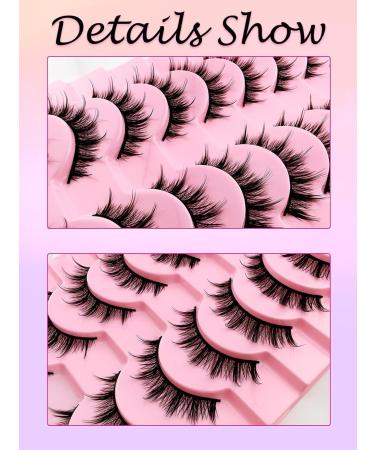 10 Pairs Manga Lashes | Natural Spiky Doll False Eyelashes | Cat-Eye Faux Mink Anime Lashes | 12mm Wispy Cosplay Lashes - Buy Online on GoSupps.com