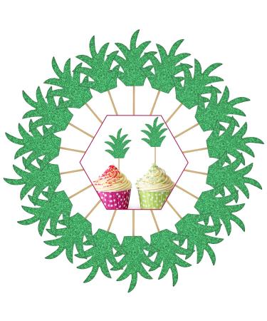 Zonon 48 Pieces Glittery Cupcake Topper with Pineapple and Palm Leaf Cake Topper Decoration for Hawaii Birthday Wedding Beach Party (Style 2)