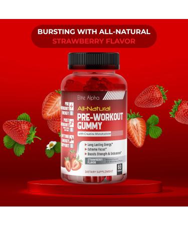 Elite Alpha All-Natural Energized Pre-Workout Gummies with Creatine Monohydrate - Long Lasting Energy Extreme Focus Boost Strength & Endurance | International Shipping - Buy Online on GoSupps.com