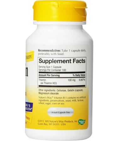 Nature's Way Vitamin B-1 100mg - 100 Capsules | Supports Energy & Nerve Health - Buy Online on GoSupps.com