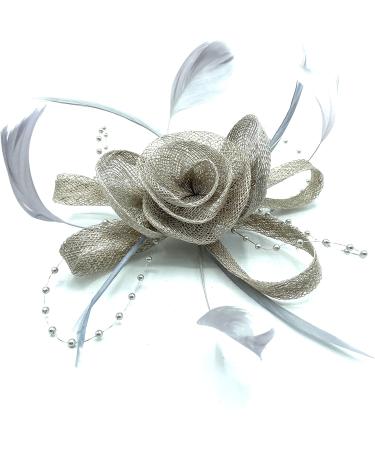 Silver Grey Ladies Feather Beaded Fascinator Clip for Weddings, Races, Royal Ascot - Buy Online on GoSupps.com