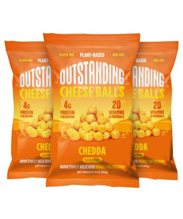 Outstanding Foods Vegan Cheese Balls - Plant Based, Dairy Free, Gluten Free, Low Carb, Kosher Cheese Snacks - Source of 20 Essential Vitamins and Minerals - Chedda, 3 oz, 3 Pack Chedda 3 Ounce (Pack of 3)