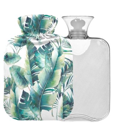 Naanle hot water bottle with cover palm Banana leaves Transparent hot water bottle 2l large hot hot water bottle for menstrual cramps pain relief handfoots heat and cold therapy