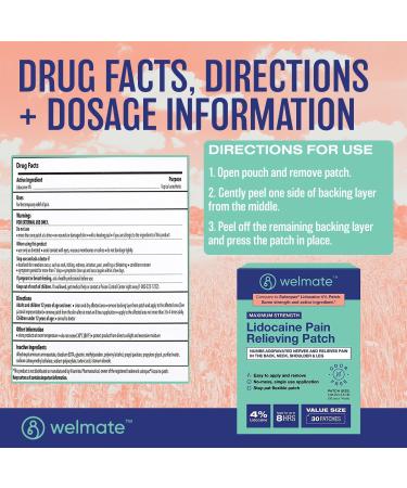 Welmate 4% Lidocaine Numbing Patch | Maximum Strength for Aches, Pains, Muscle Soreness & Joint Pain | Arthritis Relief | 30 Count Unscented Lidocaine Patch - Buy Online on GoSupps.com
