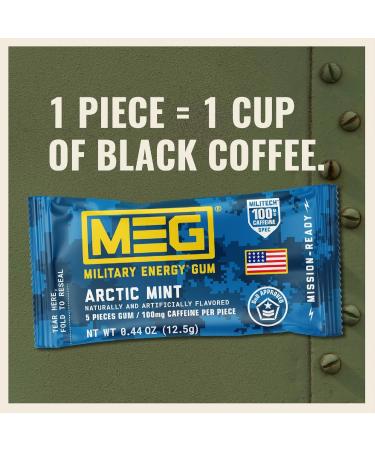 MEG Military Energy Gum | 100mg of Caffeine Per Piece - Arctic Mint - Pack of 8 - Buy Online on GoSupps.com