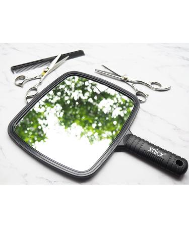 Xnicx Professional Hand Mirror - Barbers Shaving Salon Tool for Travel and Festivals - Compact Black Mirror with Handle - Buy Online on GoSupps.com