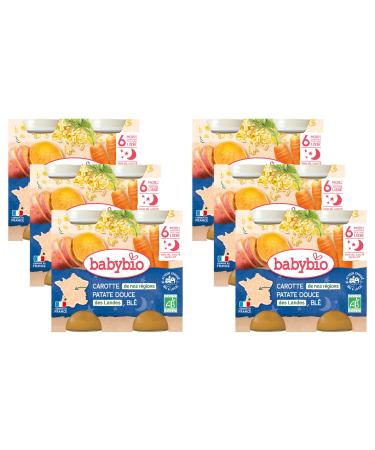 Babybio - Bonne Nuit - Petits Pots Carotte des Landes Patate Douce Bl 2x200g - PACK de 6 - 6 Mois - BIO