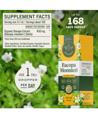 HERBAMAMA Bacopa Monnieri Supplement - Vegan Brain Focus and Clarity Support with Bacopa Extract Tincture - Non-GMO Alcohol & Sugar-Free Brahmi Herb Drops 168-Day Supply 4 Fl Oz (Pack of 1) - Buy Online on GoSupps.com
