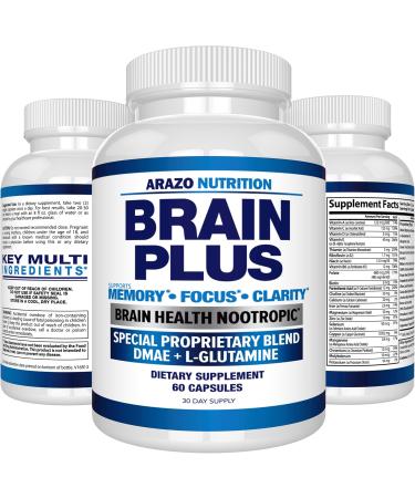 Arazo Nutrition Premium Brain Function Supplement Memory Focus Clarity Nootropic Booster with DMAE Bacopa Monnieri L-Glutamine Multi Vitamins Multi Minerals - Buy Online on GoSupps.com
