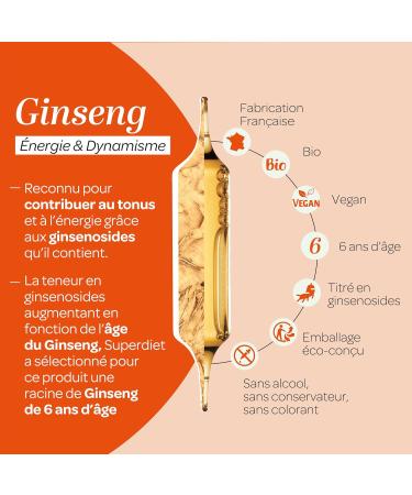 SUPERDIET ORGANIC GINSENG Energy & Dynamism Herbal Medicine Made in France 20 ampoules of 10 ml - Buy Online on GoSupps.com