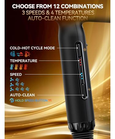 GRT PRO Hair dryer ion hairdryer 2200 W EC motor hair dryer 110000 rpm 320 g travel hair dryer ion hair dryer 200 million ionic hair dryer with diffuser 3 speeds 4 heat settings thermocontrol for hair salon home travel Black - Buy Online on GoSupps.com