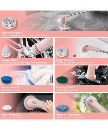 KrenLak Electric Spin Scrubber Cordless Cleaning Brush with 11 Replacement Heads Adjustable Extension Handle and Dual Speeds Power Scrubber Bathroom Cleaner Brush for Tub Floor Tile (Pink) - Buy Online on GoSupps.com