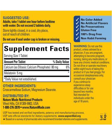 Nature Made Melatonin 5mg Extra Strength Tablets 100% Drug Free Sleep Aid Sleep Supplements for Adults 300 Tablets 300 Day Supply 300 Count (Pack of 1) - Buy Online on GoSupps.com