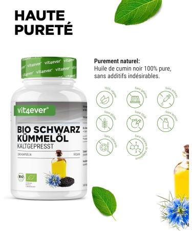 Organic black cumin oil - 240 vegan capsules - highly dosed: 1000mg of Egyptian black cumin oil per daily dose - including 50% linoleic acid - cold pressed - 100% vegetable - Buy Online on GoSupps.com