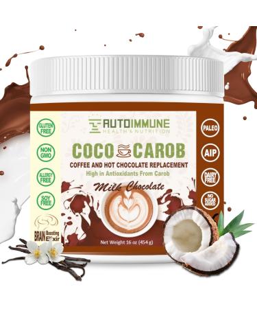 Milk Chocolate Coco Carob Powder - Caffeine Free Carob Powder & Coffee Alternative with Coconut Milk & Creamer for Cognitive & Energy Support - Soy Gluten Dairy & Sugar Free Carob Chocolate