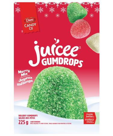 Dare Candy Co RealJuicee Christmas Holiday Merry Mix Gumdrops - Raspberry Lime & Pineapple Gumdrops Gelatin Free Gluten Free Dairy Free Stocking Stuffer Candy Gift Candy Good for Kids Candy 225g Unit Pack