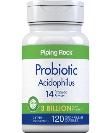 Piping Rock Probiotic Acidophilus Capsules for Women and Men | 3 Billion Live Cultures | 120 Pills | 14 Strains Supplement | Non-GMO Gluten Free