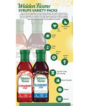 Walden Farms Variety Pack Syrups 12oz - Sugar-Free, Keto-Friendly, Non-Dairy Syrup for Pancakes, Waffles, French Toast - Blueberry & Strawberry Flavors - 0g Net Carbs - Buy Online on GoSupps.com