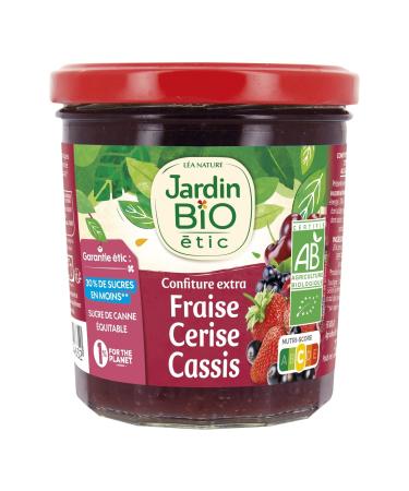 Jardin BiO tic Extra Strawberry Cherry Blackcurrant Jam - Organic - Sweet - AB Certified - 320g Jar (Packaging May Vary)