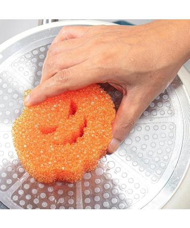 Kitchen Cleaning Sponge - Halloween Pumpkin Shape Scrub Sponge Cleaner | Absorbent Non-Scratch Dish Sponge for Dishes Pots Pans | Multipurpose Kitchen Accessories for Effective Cleaning All at Once Orange Color - Buy Online on GoSupps.com