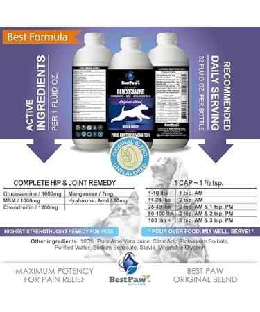 Best Paw Nutrition Liquid Glucosamine Chondroitin for Dogs - Hip Dysplasia & Joint Pain Relief - Canine Health Food Supplement - Natural Pet Vitamins with MSM for Dog Mobility Support - 32oz - Buy Online on GoSupps.com