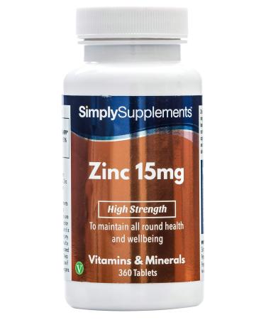 Zinc Tablets 15mg | High Strength Zinc Supplement Provides 150% NRV | Vegan & Vegetarian Friendly | Support for Immune System Hair & Fertility | 360 Tablets | Manufactured in The UK
