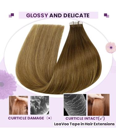 LAAVOO Tape Extensions Real Hair Balayage Ombre Brown & Blonde | 30cm 20PCS Invisible Smooth Perfect for All Hair Types - Buy Online on GoSupps.com