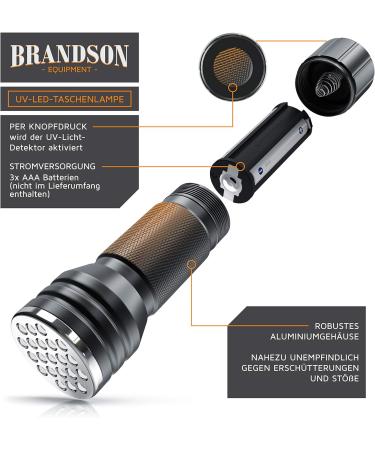 Buy Brandson Pet Creeping Tector - UV Black Light Flashlight with 21x LEDs | Energy Efficient Ultraviolet Lamp for Pet Stains & More - Buy Online on GoSupps.com