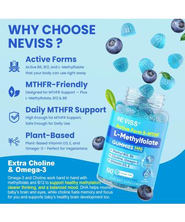 NEVISS 1Pack Antioxidant & Brain Support Melatonin 60mg Gummies with 2Pack L Methylfolate & Methyl B12 Gummies for Methylation Fucus Mood Energy - Buy Online on GoSupps.com