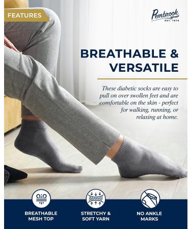 Pembrook Diabetic Ankle Socks - 6 Pairs, Low Cut Seamless Design for Men and Women | Large Size, Diabetic Socks in Black, White, and Gray - Buy Online on GoSupps.com