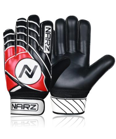 Narcz football goalkeeper gloves children with super grip latex with shock-damping upholstery to protect the palms and fingers children's football gloves for boys and girls 1 red