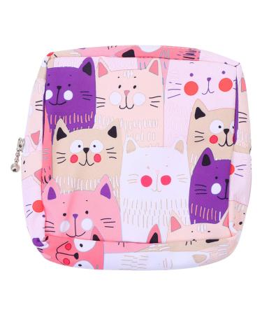 Sanitary Napkin Storage Bag Nursing Pad Holder Cute Cat Tampons Pouch Multifunctional Storage Purse with Zippers for Teen Girls Women Ladies (Assorted Color)