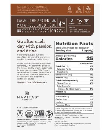 Navitas Organics Organic Cacao Sweet Nibs 4 oz â€“ Healthy Superfood Snack - Buy Online on GoSupps.com