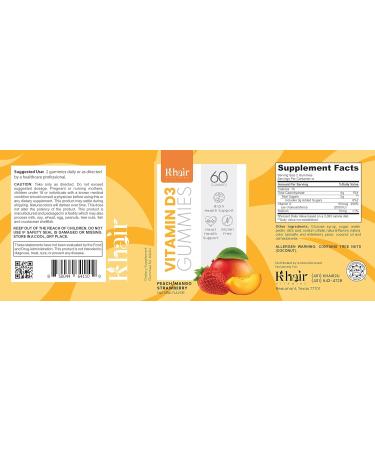 Khair Halal Vitamin D3 Gummies for Bone & Muscle Support - Non-GMO Gluten & Gelatin Free Vegetarian Halal-Certified Natural Mango Peach & Strawberry Flavors - 60 Gummies - Buy Online on GoSupps.com