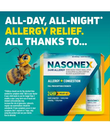 Nasonex 24HR Allergy Nasal Spray Non-Drowsy Scent-Free Mist Allergy Symptoms + Nasal Congestion Full Prescription Strength 120 Sprays (3 Pack) - Buy Online on GoSupps.com