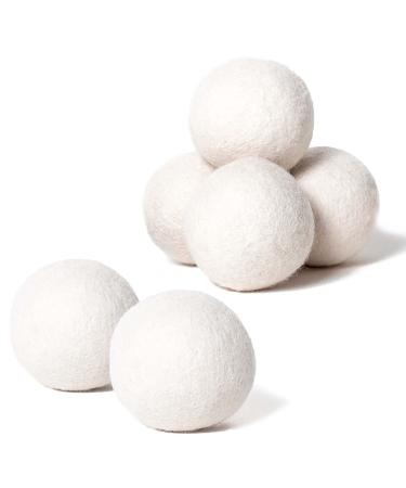 Wool Dryer Balls 6-Pack, XL Size, 100% New Zealand Wool, Reusable and Handmade. Natural Fabric Softener, Reduce Wrinkles and Decrease Drying Time (White)