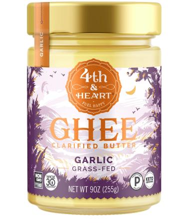 4th & Heart California Garlic Grass-Fed Ghee, 9 Ounce, Keto, Pasture Raised, Non-GMO, Lactose and Casein Free, Certified Paleo