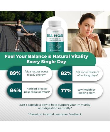 SEA Moss Black Seed Oil Ashwagandha Ginger 16-in-1 Formula - with Burdock Bladderwrack Turmeric Non-GMO Gluten-Free Soy-Free 150 count (pack of 1) - Buy Online on GoSupps.com