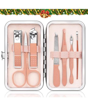 Manicure Pedicure Set Stainless Steel Nail Clippers Personal Nail Clipping Tools Portable Travel Grooming Kit with Snap-shut Case Rose Gold