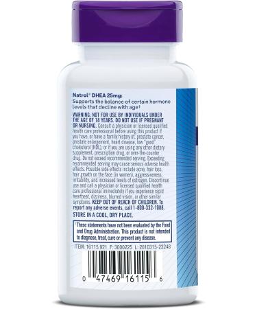 Natrol DHEA Tablets  Promotes Balanced Hormone Levels  Supports a Healthy Mood  Supports Overall Health  Helps Promote Healthy Aging  HPLC Verified  25mg  180 Count 25mg 180 Count (Pack of 1) - Buy Online on GoSupps.com