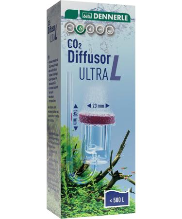 Dennerle CO2 Diffusor Ultra |For freshwater aquariums up to 400 liters |made of acrylic glass - with integrated bladder meter |Membrane made of special sintering material (size L - for aquariums 400 liters) hose