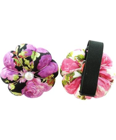 CUSHYSTORE Floral Small Wrist Pin Cushion with Adjustable Strap - Purple + Pink | 2.75'' x 2.75'' x 1.25 - Buy Online on GoSupps.com