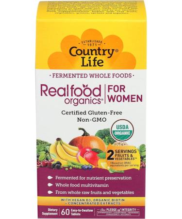  Country Life Realfood Organics Women's Daily Nutrition Multivitamin - 60 Easy-To-Swallow Tablets 