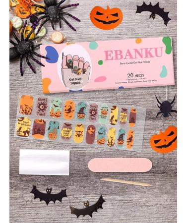 EBANKU Halloween Gel Nail Polish Strips - 20 Stickers for Pumpkin Witch Nail Designs with Nail File Stick - UV/LED Lamp Required - Buy Online on GoSupps.com