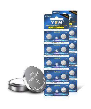 YKM 371 SR920SW Battery AG6 370 371 V371 1.55V Silver Oxide Batteries Replacement for Watch Button Coin Battery 20 Pack