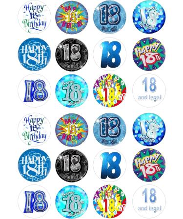 24 18th blue male style edible birthday party Cupcake Cake Toppers Wafer Rice Paper precut decoration - Buy Online on GoSupps.com