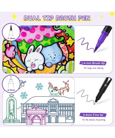 40 Colors Dual Tip Brush Pen Set for Kids and Adults - Fine Point Markers for Coloring, Lettering, Drawing, and Journaling - Buy Online on GoSupps.com